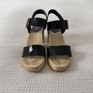 No. 6 Black Patent Leather Clog Sandals Size 38